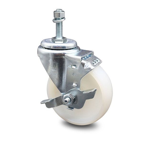 4 Inch Nylon Wheel Swivel 3/8 Inch Threaded Stem Caster with Brake SCC